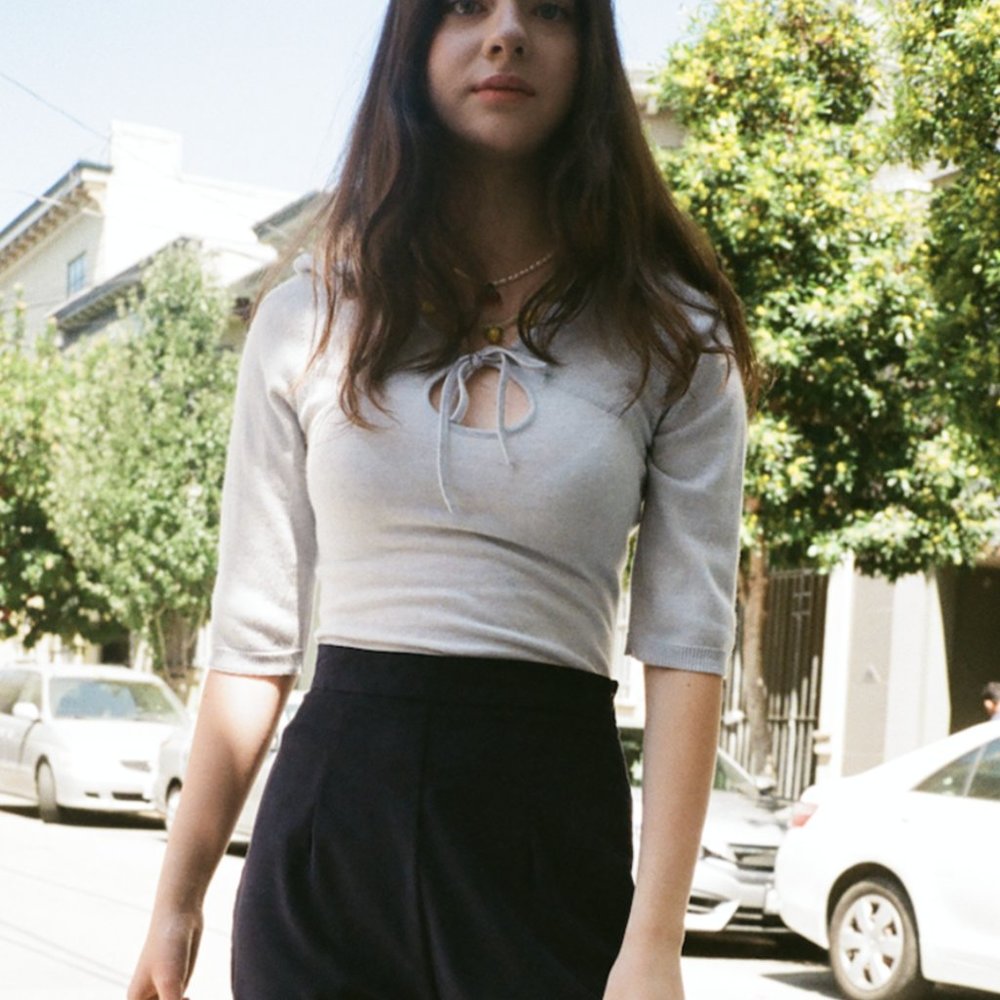 Maryam Nassir Zadeh MNZ Persephone Merino Wool Keyhole Knit Top XS Ice Sky Blue